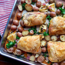 Herb-Roasted Chicken with Red Potatoes and Kale Sheet Pan Recipe