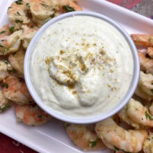 Warm Garlic-Parmesan Shrimp with Roasted Garlic Dip Healthy Holiday Recipe