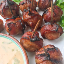 Bacon-Wrapped Water Chestnuts with Spicy Mustard Dip