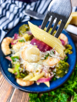 Roasted Shrimp and Broccoli with Penne Pasta
