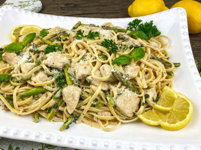Creamy Chicken and Asparagus Linguine | Monthly Kitchen-Tested Recipes
